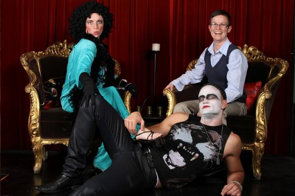 (l-r) Organisers of Gay Ski Week QT, Sally and Mandy Whitewoods with Mr Gay World 2012, Andreas Derleth, at last year's Rocky Horror Picture Show.  